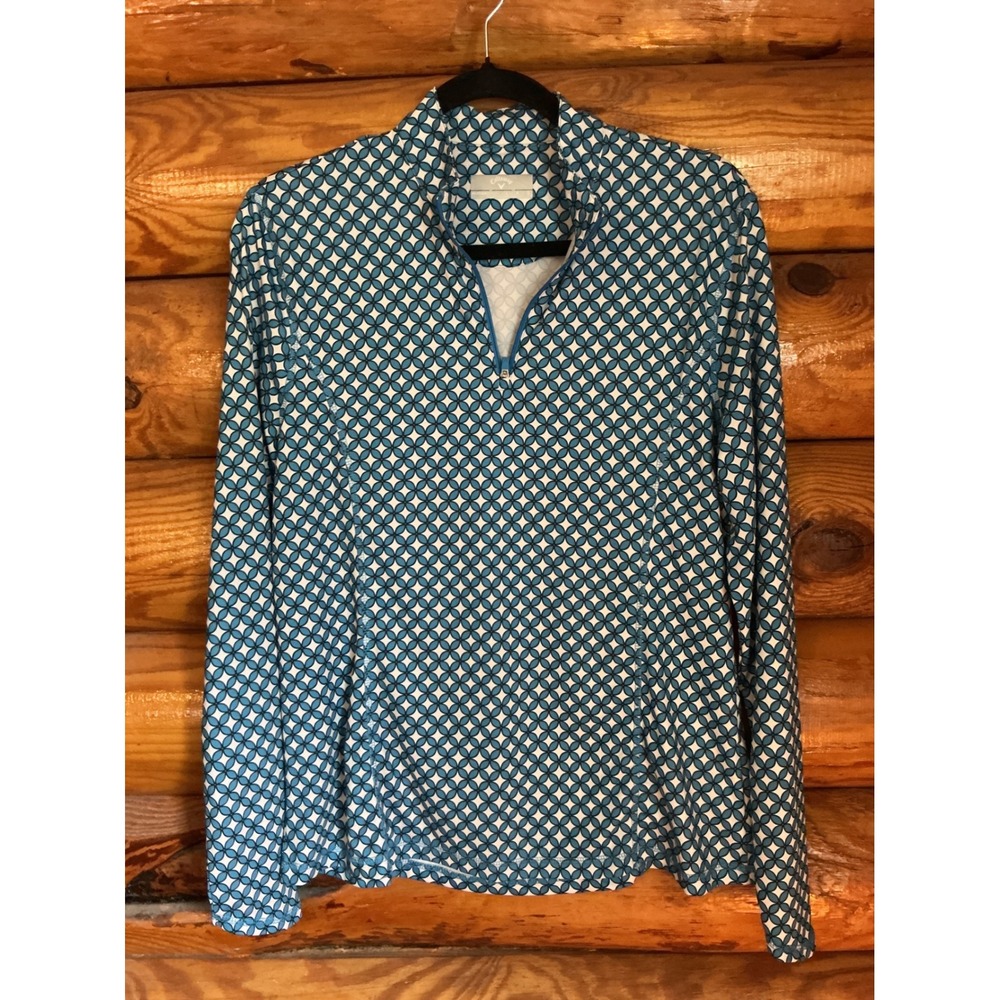 Callaway Weather Series Womens Large Blue White Geometric 1/4 Zip Golf Pullover